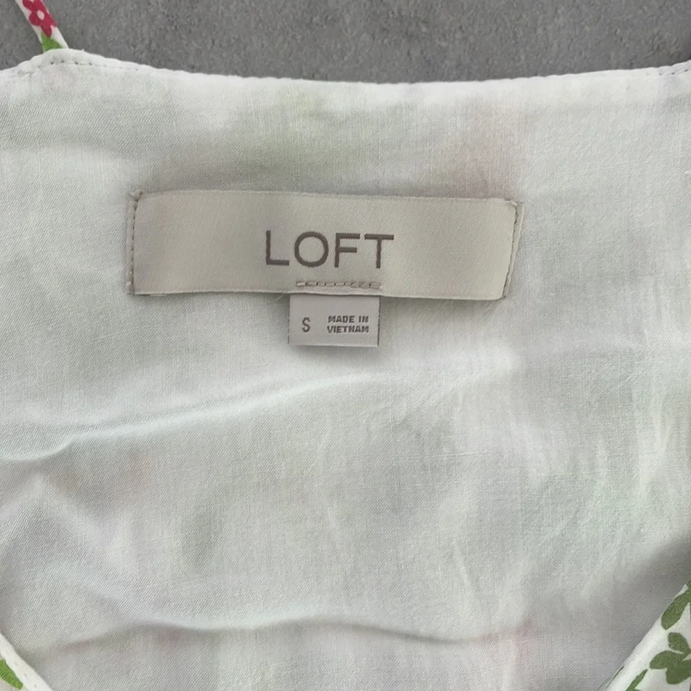 LOFT Jungle Birds Tropical Print Ruffle Double Strap Lined Dress Cover Up size S - Picture 6 of 11